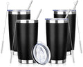 20oz Tumbler with Straw and Brush, Stainless Steel Vacuum Insulated tumbler, Double Wall Insulated Coffee Tumbler for Outdoor, Home, Travel,Office (Black,4pcs)