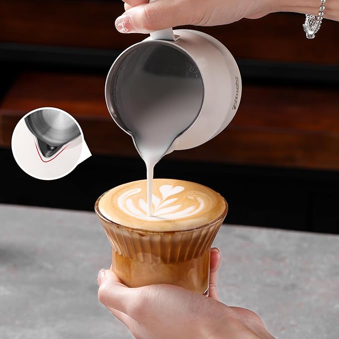 Milk Frothing Pitcher 450ML - Espresso Steaming Pitcher with Large Handle and Spout,Cappuccino Latte Art Cup for Barista and Home Cafe