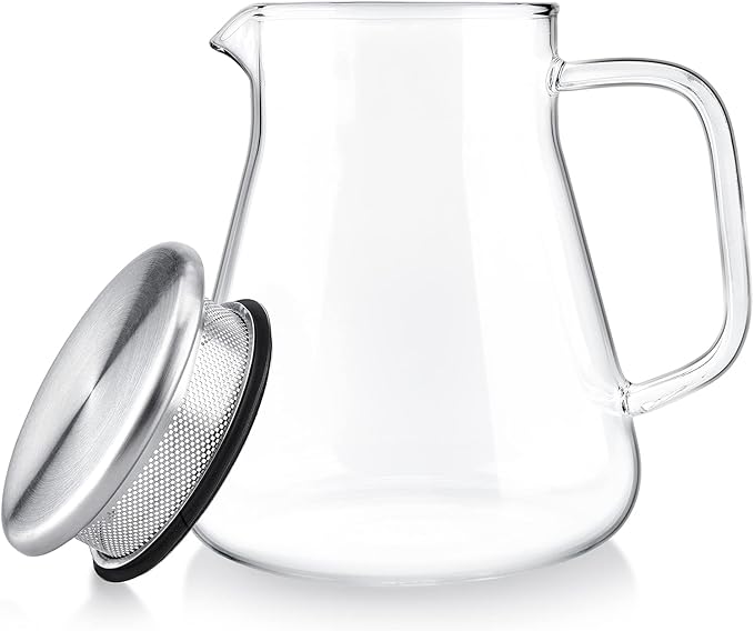 Teabloom One-Touch Tea Maker, 2-in-1 Teapot and Kettle with Stainless Steel Filter Lid for Loose Tea – Stain-free Borosilicate Glass Teapot (27 Oz) – Tea Connoisseur's Choice