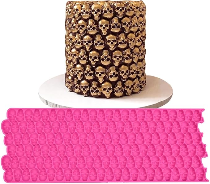 mostsom Silicone Mold 3D Hollow Out Lace Molds 3D Skull Cake Lace Mat Halloween Silicone Mould Fondant Mold Chocolate Stencil Cake Decorating Border Bakeware (K_ Skull Shape)