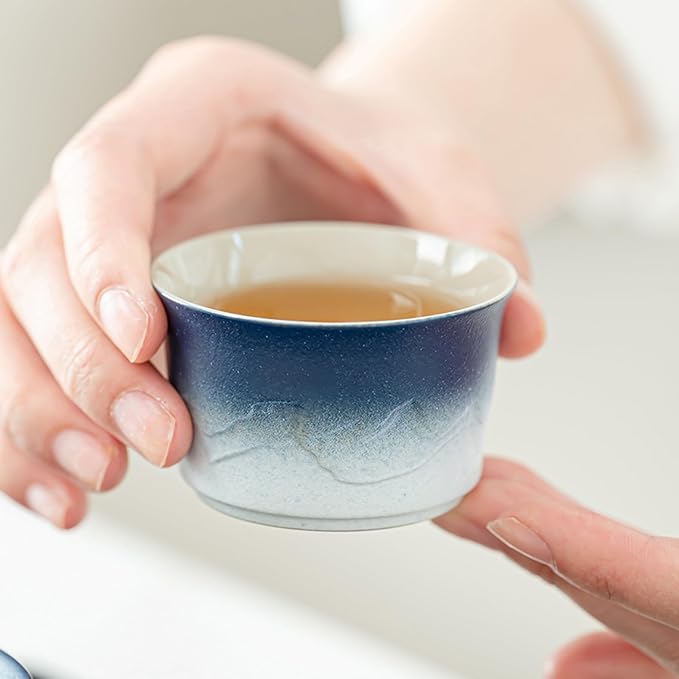 ICHAG Chinese Tea Set, Japanese Tea Sets for Adults, 15-Piece Porcelain Gongfu Tea Set with Tea Pet & Tea Tray, Japanese Teapot Set, Travel Tea Party Set, for Home/Office/Outdoor/Gifts (Blue)