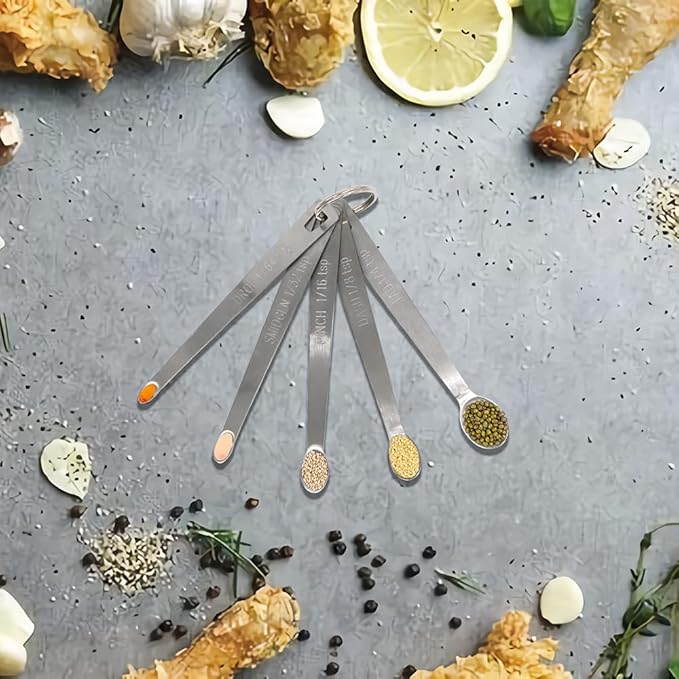 5PCS 1/16 Teaspoon(1/16tsp, 0.31ml, Pinch) Single Tiny Measuring Spoon, Small Individual Stainless Steel Measure Spoons Only