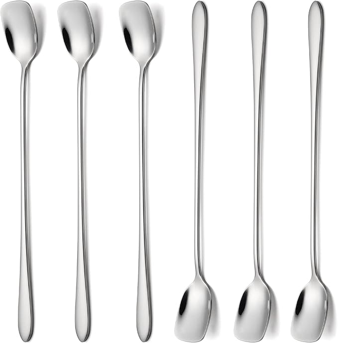 Long Coffee Spoons Steel Set of 6 Stainless Coffee Stirrer Iced Cream Scoop Cocktail Mixing Spoons (6)