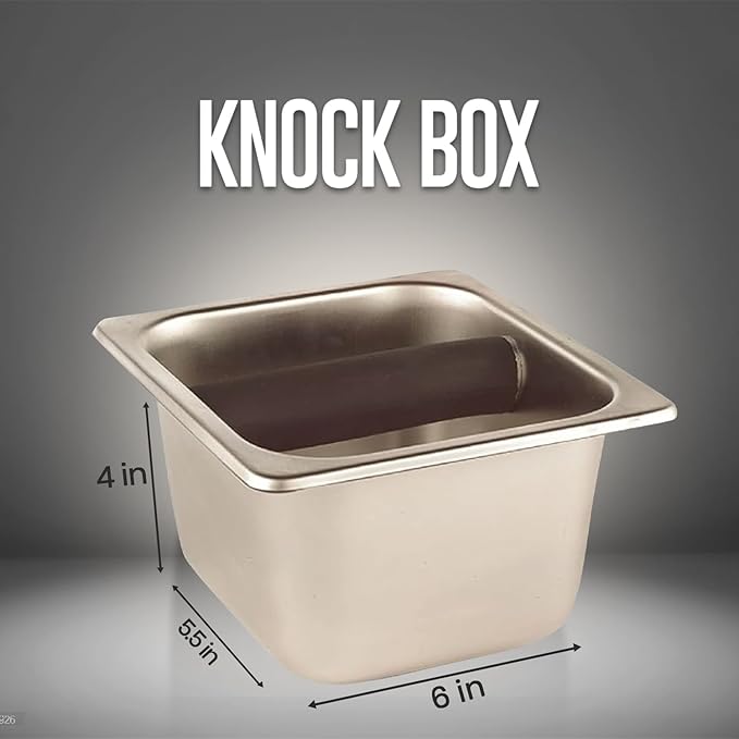 Rattleware Heavy-Duty Stainless Steel Knock Box Espresso Puck Disposal Durable Commercial Grade with Welded Bar Splash Guard All-Stainless Design for Busy Cafes and Home Baristas (6" x 5.5" x 4")