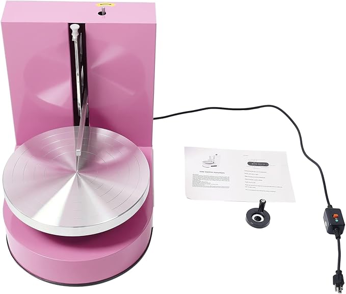 Cake Decorating Machine, Automatic Cake Cream Spreading Machine 200W for 4-12" Cakes, Cake Frosting Machine, 60-320rpm Rotating Speed, Turntable with Adjustable Scraper, LCD Display (Pink)