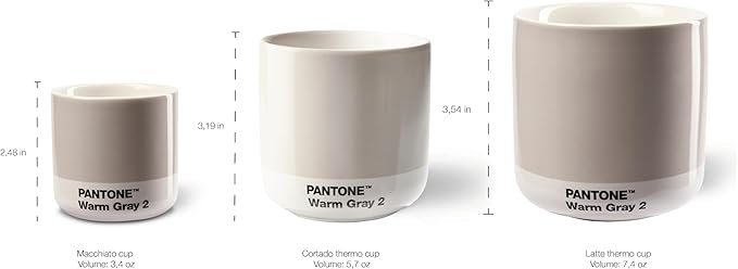 Copenhagen Design Pantone Latte Cup - Double Wall Thermo - Cappuccino Handleless Mug - 7.44oz/220ml, Warm Grey 2