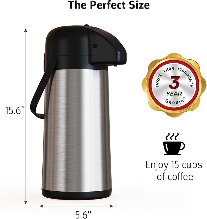 Airpot Coffee Carafe for Keeping Hot - 102 OZ/ 3L Large Coffee Dispenser with Pump - Insulated Stainless Steel Thermos Urn for Hot Drinks Water Tea Chocolate - Thermal Beverage Dispenser for Parties