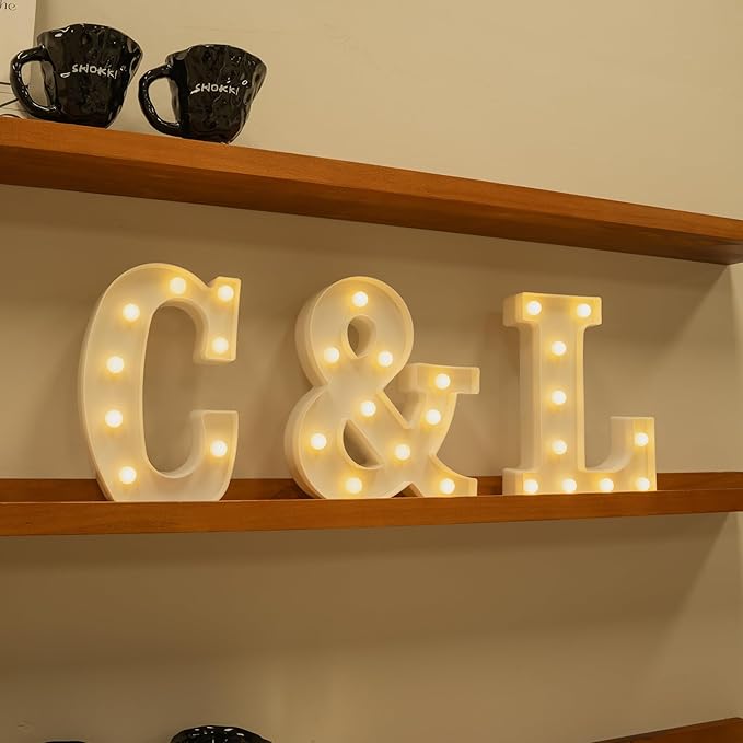 Foaky LED Letter Lights Sign Marquee Light Up Letters Sign for Night Light Wedding/Birthday Party Battery Powered Christmas Lamp Home Bar Decoration(C)