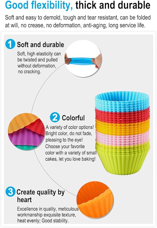 AKOAK Reusable Silicone Non-stick Baking Cups, Cake Molds, Kitchen Baking Cooking Accessories, DIY Cake Making Tools - Pack of 10 (Blue)