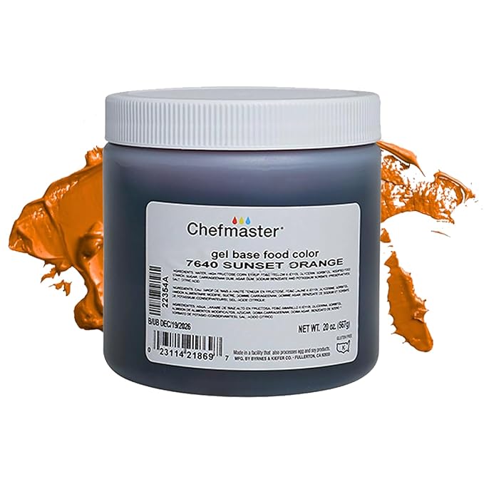 Chefmaster Sunset Orange Gel Food Coloring | Vibrant Color | Professional-Grade Dye for Icing, Frosting, Fondant | Baking & Decorating | Fade-Resistant | Easy-to-Use | Made in USA | 20 oz