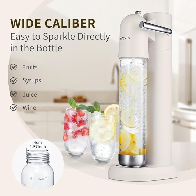 Sparkling Water Machine, Seltzer & Carbonator for Drinks, Soda Steaming Dispenser, Carbonator Machine with 2 BPA Free Bottles(1L), Compatible with Screw-in 60L CO2 Cylinder(NOT Included), White