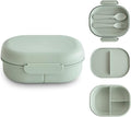 mushie Kids Bento Lunch Box | 3-Compartment & Removable Divider + Fork & Spoon Utensils | Great For Meals, School, Snacks On-the-Go | Dishwasher Safe (Sage)