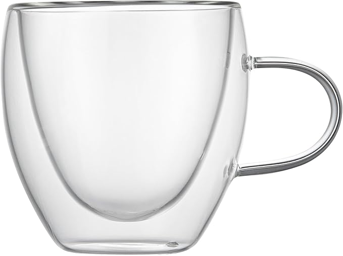 Restaurantware-Forma Professional 5.1 Ounce Glass Coffee Cups, 2 Insulated Coffee Cups With Handle - Dishwashable, Reusable, Clear Double Wall Beverage Tumblers, Freezable, For Hot Or Cold Beverages