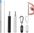 2 Pack Reusable Metal Straws Collapsible Stainless Steel Drinking Straw Travel Portable Telescopic Straw with Case,2 Cleaning Brushes Included Black/Silver