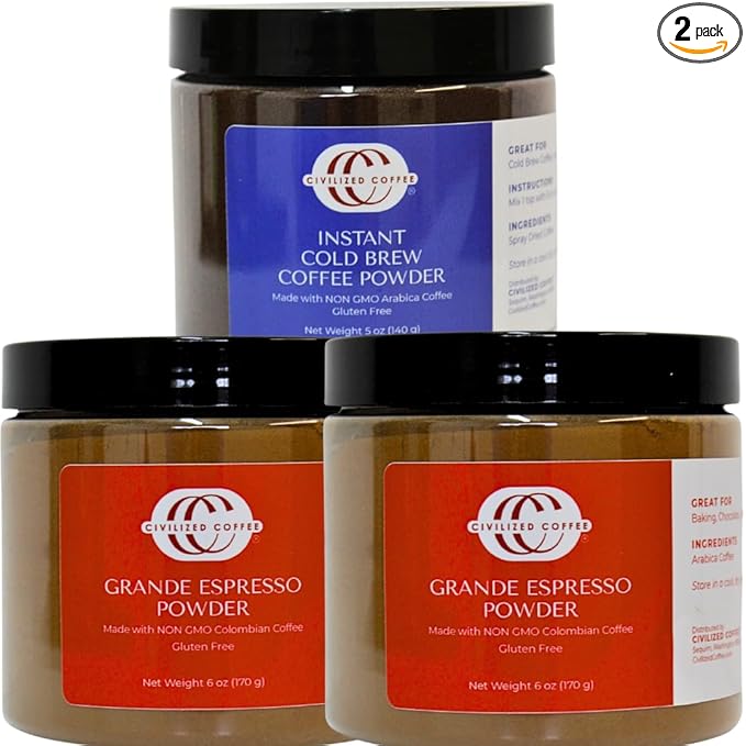 Civilized Coffee Bundle 2 Grande Espresso Powder & 1 Instant Cold Brew Coffee Granules
