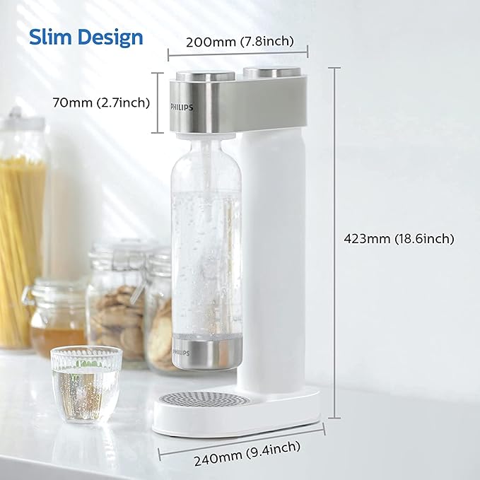Philips ADD4902WHO/37 Stainless Sparkling Water Maker Soda Maker Machine for Home Carbonating with BPA free PET 1L Carbonating Bottle, Compatible with 60L CO2 Exchange Carbonator(NOT Included), White