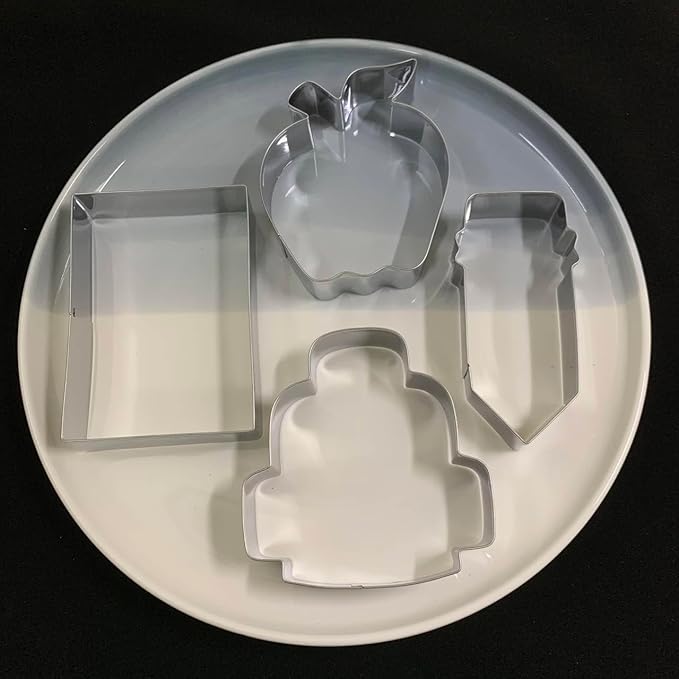 Back to School Cookie Cutter Set-4 Piece-Bag, Book, Apple, Pencil Fondant Biscui Cutters