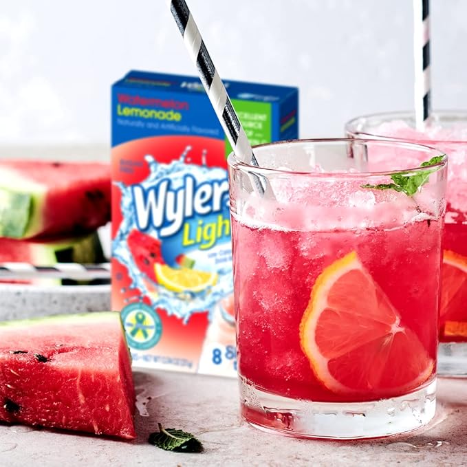 Wyler's Light Singles To Go Powder Packets, Water Drink Mix, Watermelon Lemonade, 96 Servings, 8 Count x Pack of 12