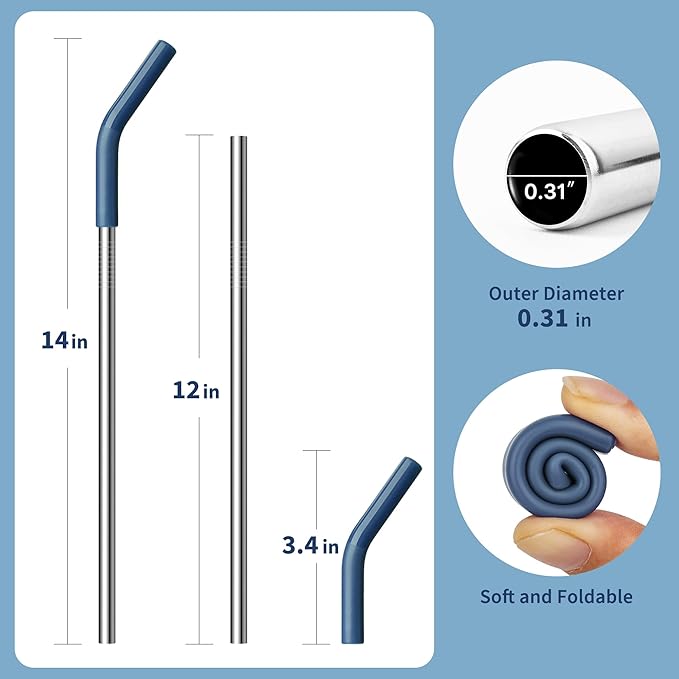 Metal Straw Replacement for Stanley Quencher 40oz Tumbler, 12.2 Inch Long Reusable Metal Drinking Straws for Simple Modern, Meoky Tumbler 40 oz Tumbler Cup,1 Portable Bag