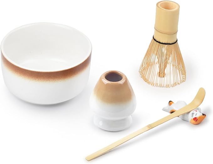Matcha Tea Set, Matcha Accessories, Matcha Whisk Set Included Matcha Bowl, Bamboo Matcha Whisk, Scoop, Matcha Whisk Holder, Spoon Stand, Japanese Matcha Set for Beginners, Mocha