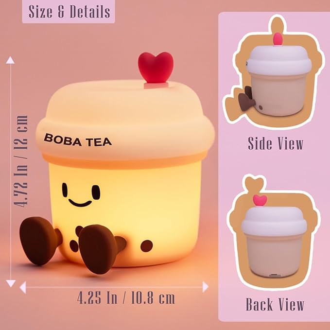 Boba Tea Night Light, Boba Gifts, Cute Silicone Bubble Tea Night Light, Kids' Bedroom Decor, Gift for Children, Teens, Adults, Perfect for Christmas & Birthdays (Boba Tea)