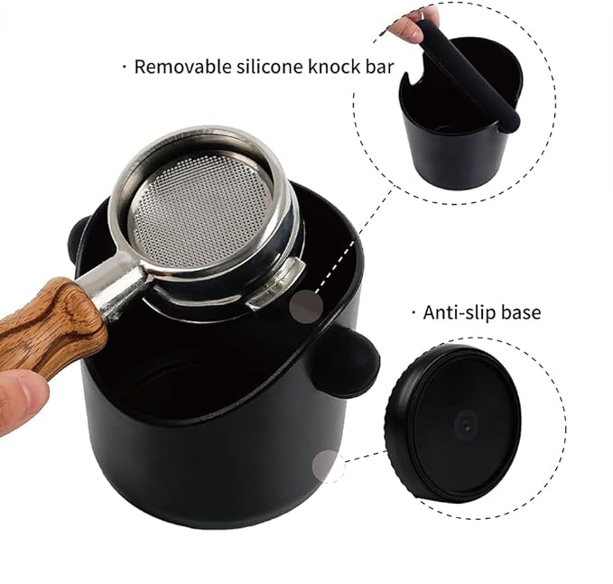 Espresso Knock Box,watchget Coffee Knock Box with Durable Knock Bar Space-Saving Coffee Ground Bin Non-Slip Base, Small Espresso Dump Bin
