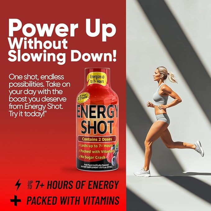 Fruit Punch Extra Strength Energy Shot 48 pk – 260mg Natural Caffeine B12 B6 – Energy & Focus Support – 2 Servings Sugar Free Zero Calorie Green Tea B-Vitamins Electrolytes Vegan – 1.93 fl oz