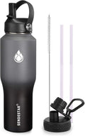 SENDESTAR Water Bottle 32oz,2 Lids(Straw lid),Wide Mouth Stainless Steel Vacuum Insulated Double Wall Keep Liquids Cold or Hot All Day,Sweat Proof Sport Design,Fit Car Cup Holder(Gray&Black)
