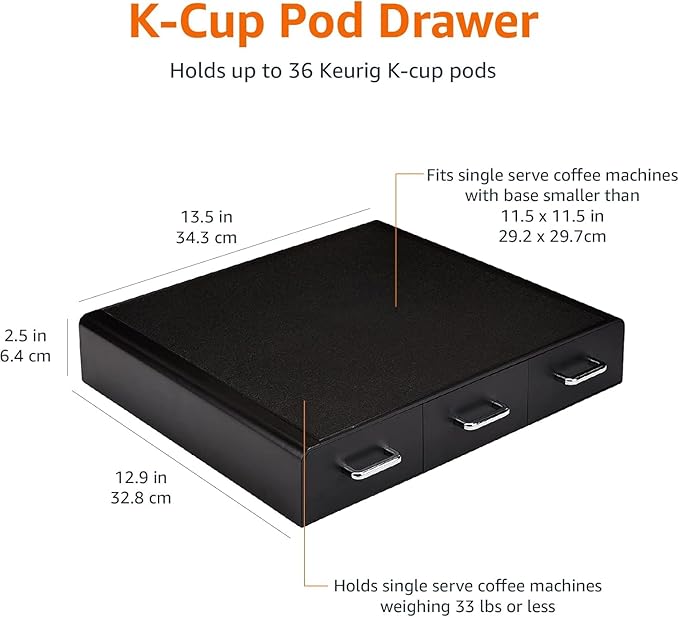 Amazon Basics Coffee Pod Storage Organizer Drawer for K-Cup Pods, 36 Pod Capacity, Black