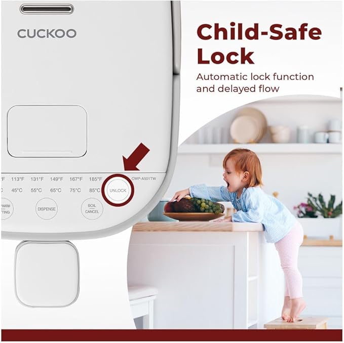 CUCKOO CWP-A501TW 5-Liter Hot Water Dispenser & Warmer with 4 Operating Modes, Chlorine Evaporation, Child Lock Function (White/Gray)