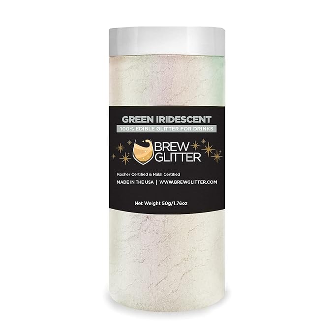 Green Iridescent BREW GLITTER Edible Glitter For Drinks, Cocktails, Beer, Garnish Glitter & Beverages | 100% Edible & Food Grade | Vegan, Gluten, Nut Free (50g, Green Iridescent)