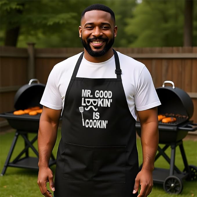 Personalized Chef Apron for Men, Custom Embroidered Design, Professional Kitchen Cooking BBQ Grilling for Dad, Decorated in USA