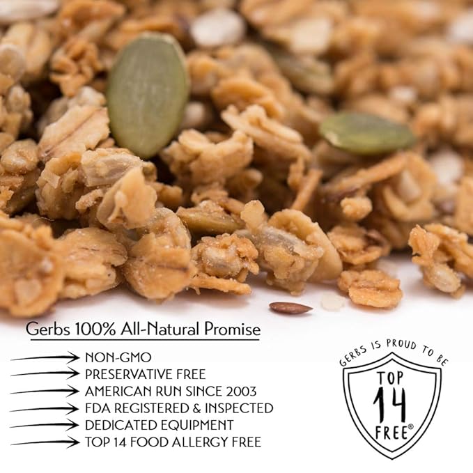 Gerbs Super 5 Seed Granola, 2 LBS - Top 14 Food Allergy Free & Non GMO - Keto Safe &Unsulfured - Pumpkin, Sunflower, Chia, Hemp, Flax Seeds
