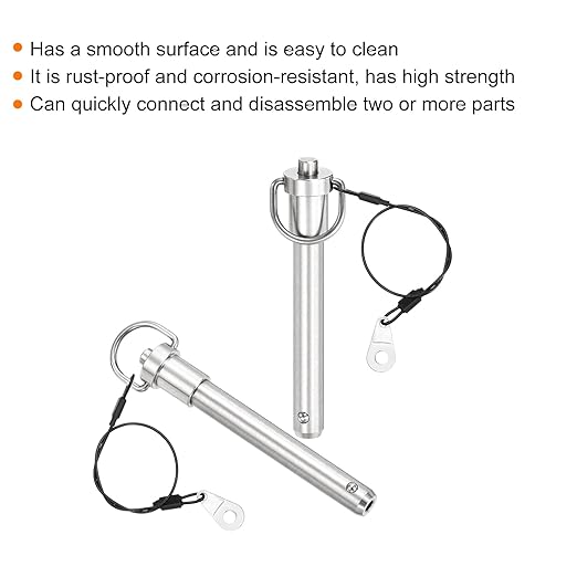 uxcell 1 Pcs Quick Release Pin, 1/2" x 3"(Dia. x L) Push-Button Ball Locking Pin 304 Stainless Steel Ring Handle Locking Pin with Wire for Audio Bimini Top Marine, Silver