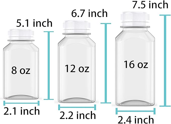 Axe Sickle 3 Pcs 8 Ounce Juice Bottles Plastic Milk Bottles Bulk Beverage Containers with Tamper Evident Caps Lids White for Milk, Juice, Drinks and Other Beverage Containers
