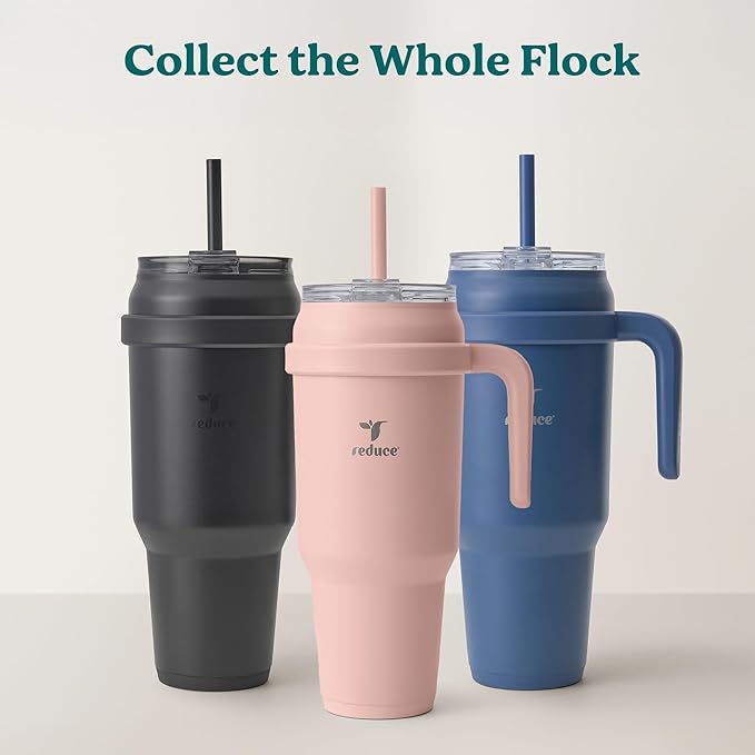 Reduce 50 oz Stainless Steel Tumbler with Handle-Dual-Wall Vacuum Insulated Travel Mug, Sweat-Proof Lid & Reusable Straw - Keeps Drinks Cold for 24 Hrs, Fits Cupholders, Dishwasher Safe-Elemental Blue