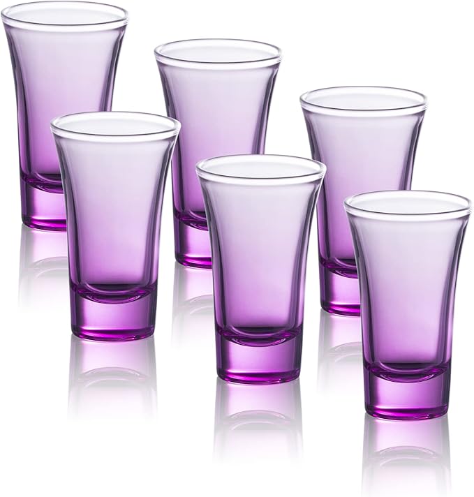 M&N HOME Purple Ombre Shot Glasses, 2 Oz Set of 6 Colored Shot Glasses, Whiskey Glasses, Tequila, Cocktail Glasses, Vodka Glasses, Spirits & Liquors (Gradient Purple)