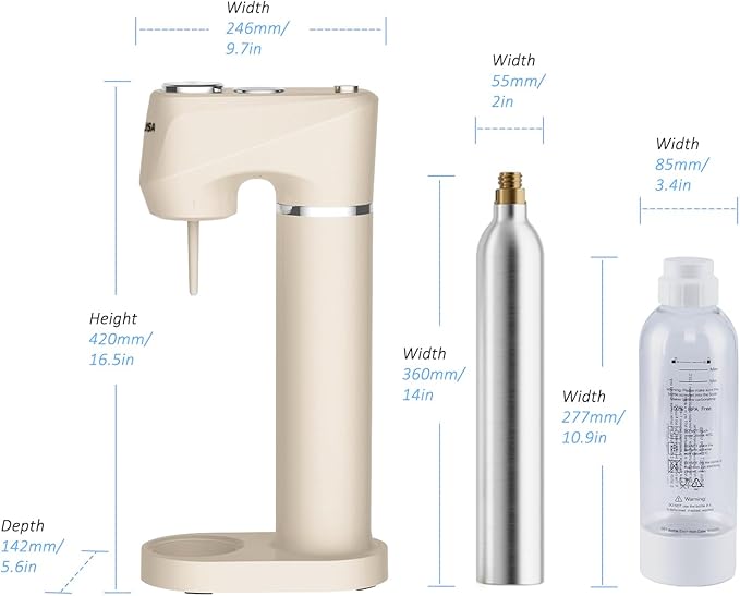 Sparkling Water Maker for Home, Soda Streaming Maker with 2 BPA free Bottles(1L + 0.5L) Carbonated Water Seltzer Fizzy Drink Machine, Compatible with Screw-in 60L CO2 Carbonator(NOT Included) (Cream)