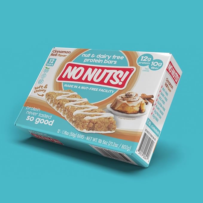 No Nuts! Cinnamon Roll Flavor Snack Bars - 100% Nut-Free Dairy Free Vegan Protein Bars, Protein + Energy Bars, Organic, Kosher, Egg-Free, Non-GMO & Dairy-Free Protein Bars 12 Count