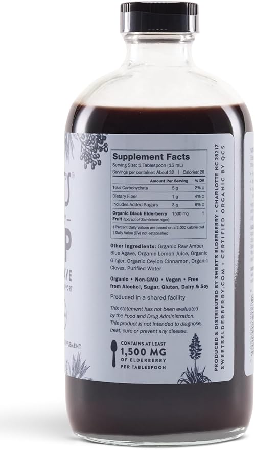 Elderberry Syrup with Blue Agave | Immune Support | USDA Organic Certified | Non-GMO | Vegan | Gluten-Free (16 oz)