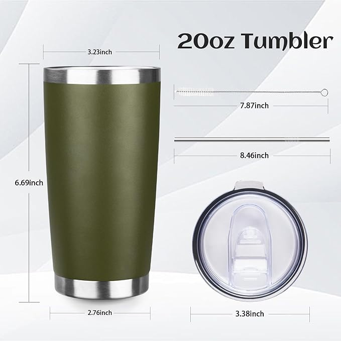 20oz Tumbler Bulk with Lid and Straw, Stainless Steel Double Wall Vacuum Insulated Travel Mug, Powder Coated Coffee Cups for Hot and Cold Drinks,Funny Gifts for Women Men(Navy Green,4)