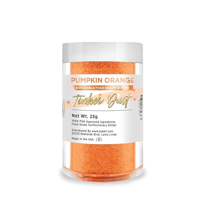 Tinker Dust - Pumpkin Orange (25g 1x Jar) | Edible Glitter for Cakes, Cupcakes, Cake Pops, Drinks, Desserts by Bakell