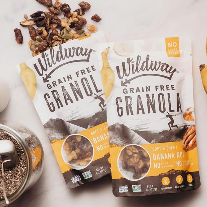 Wildway Keto Granola | Banana Nut | Grain-Free, Certified Gluten-Free Cereal | Vegan, Low Carb | No Sugar Added | Paleo-Friendly | Non-GMO Fruit & Nut Clusters | Nutrient-Rich Snack | 8 oz, 3 Pack