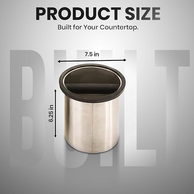 Rattleware Premium Stainless Round Knock Box (6.25" x 7.5") - Bottom Closed, Space-Saving Espresso Grounds Disposal Solution - Ideal for Home & Cafe Baristas