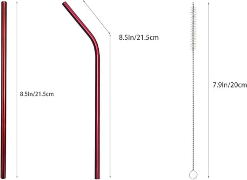 10 Pcs Stainless Steel Straws, Reusable Drinking Straws, 5 Straight + 5 Bent Metal Straws Set With 2 Pcs Cleaning Brushes (Red, 8.5 Inch)