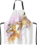 Watercolor Fox and Baby Fox Kitchen Cooking BBQ Chef Apron,Funny Apron for Men, Women - Dad Presents, Presents for Men - Birthday, Mothers Day Presents for Mom, Wife, Husband, Brother, Friends