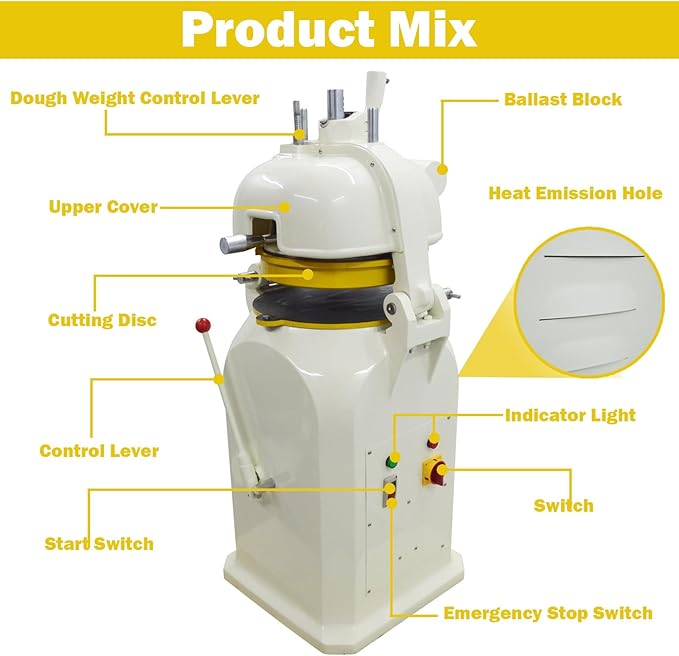 TECHTONGDA Commercial Dough Divider Rounder 16pcs Electric Dough Cutting and Rounding Machine Paste Ball Machine 3.53-7.05oz for Hamburger Bread Pizza Bakery
