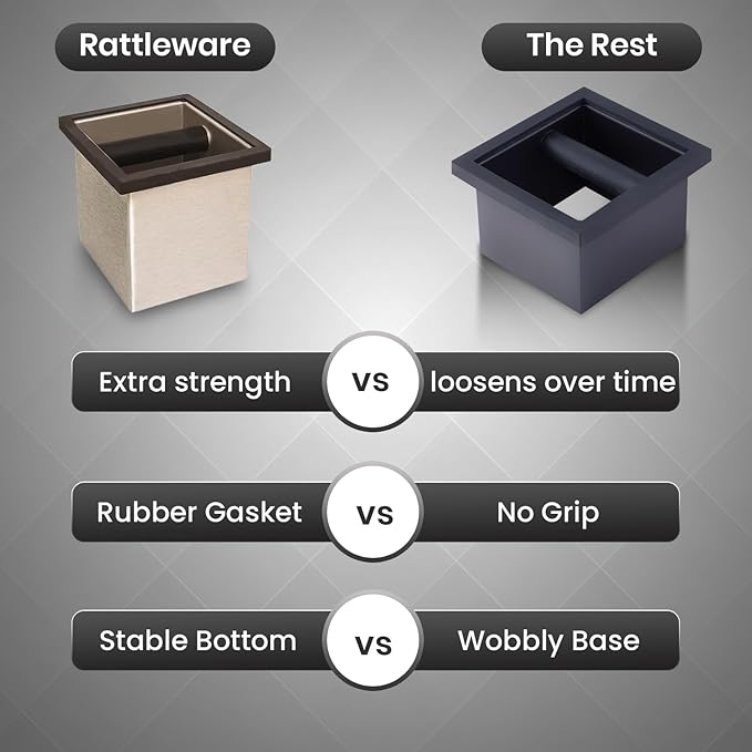 Rattleware Stainless Steel Knock Box | Heavy-Duty Espresso Grounds Container, Welded Bar, Durable and Efficient for Baristas - Quality Coffee Preparation (6"x5.5"x6")