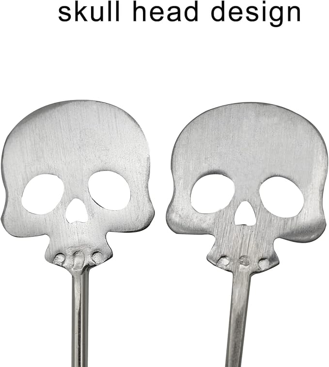 6Pcs Skull Swizzle Sticks 8.7inch Coffee Stirrers Reuseable 18/10(304) Stainless Steel Beverage Cocktail Stirrer for Bar Halloween Party Mixing Drinks