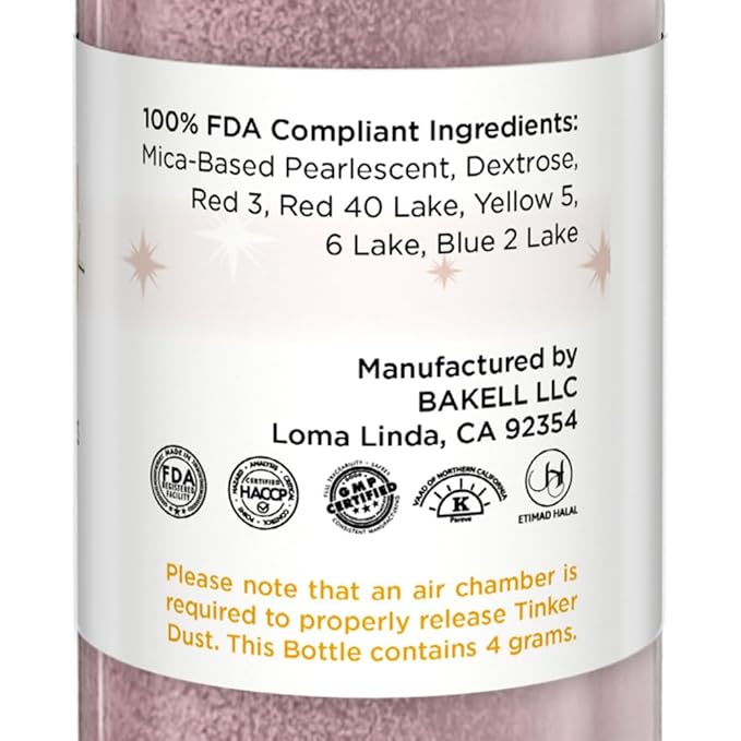Bakell - Rose Gold Tinker Dust (4g, 1x Mini Spray Pump) Edible Glitter for Food, Desserts, and Beverages!